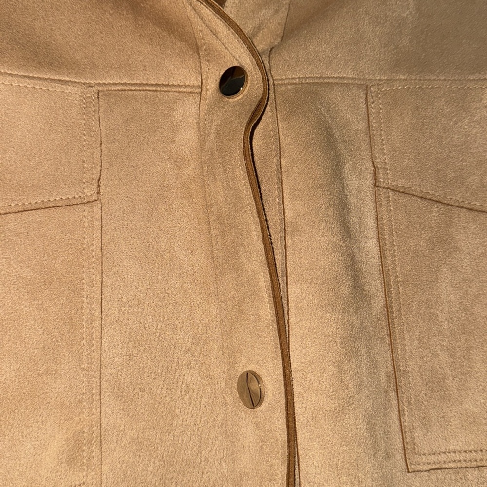 Zara Golden Brown Button-Up Top, Soft, Suede-Like Texture - Picture 2 of 5